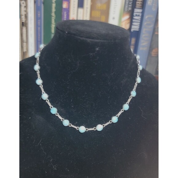 Natural Larimar necklace in 925 Sterling Silver 18" w/ 22 D.R. Larimar gemstones - Picture 5 of 16